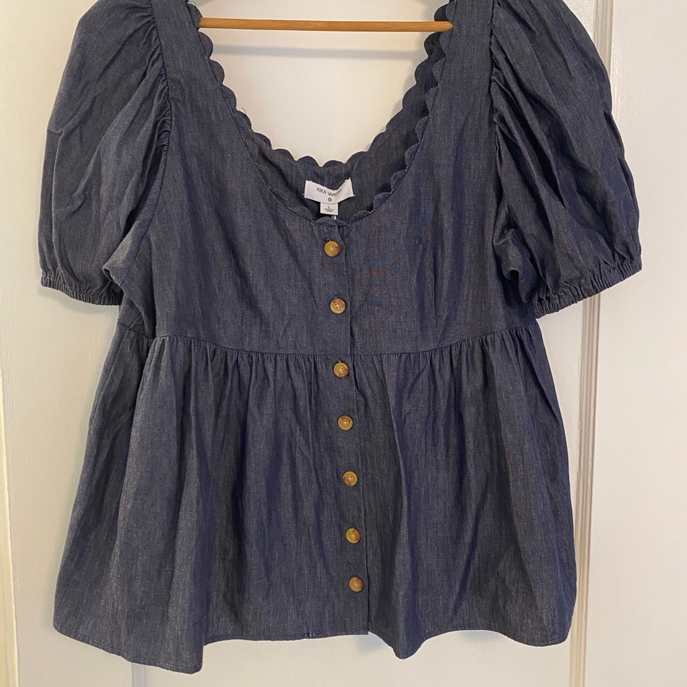Women's Blue Button-Up Top